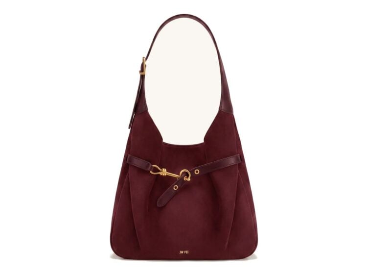 JW PEI Alina Faux Suede Hobo Bag Deep Burgundy