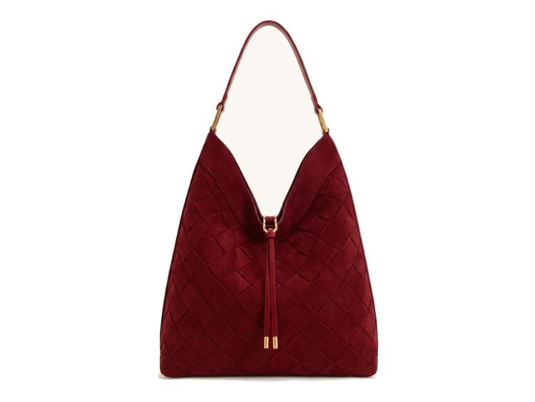 JW PEI Aria Faux Suede Woven Shoulder Bag Burgundy