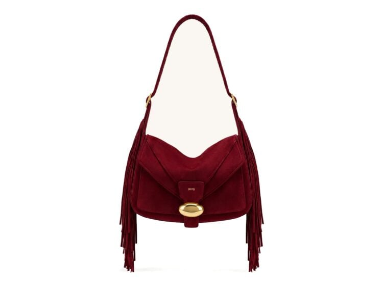 JW PEI Avery Fringe Faux Suede Shoulder Bag Burgundy