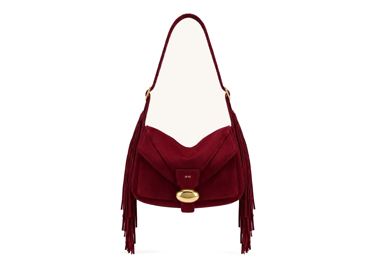 JW PEI Avery Fringe Faux Suede Shoulder Bag Burgundy