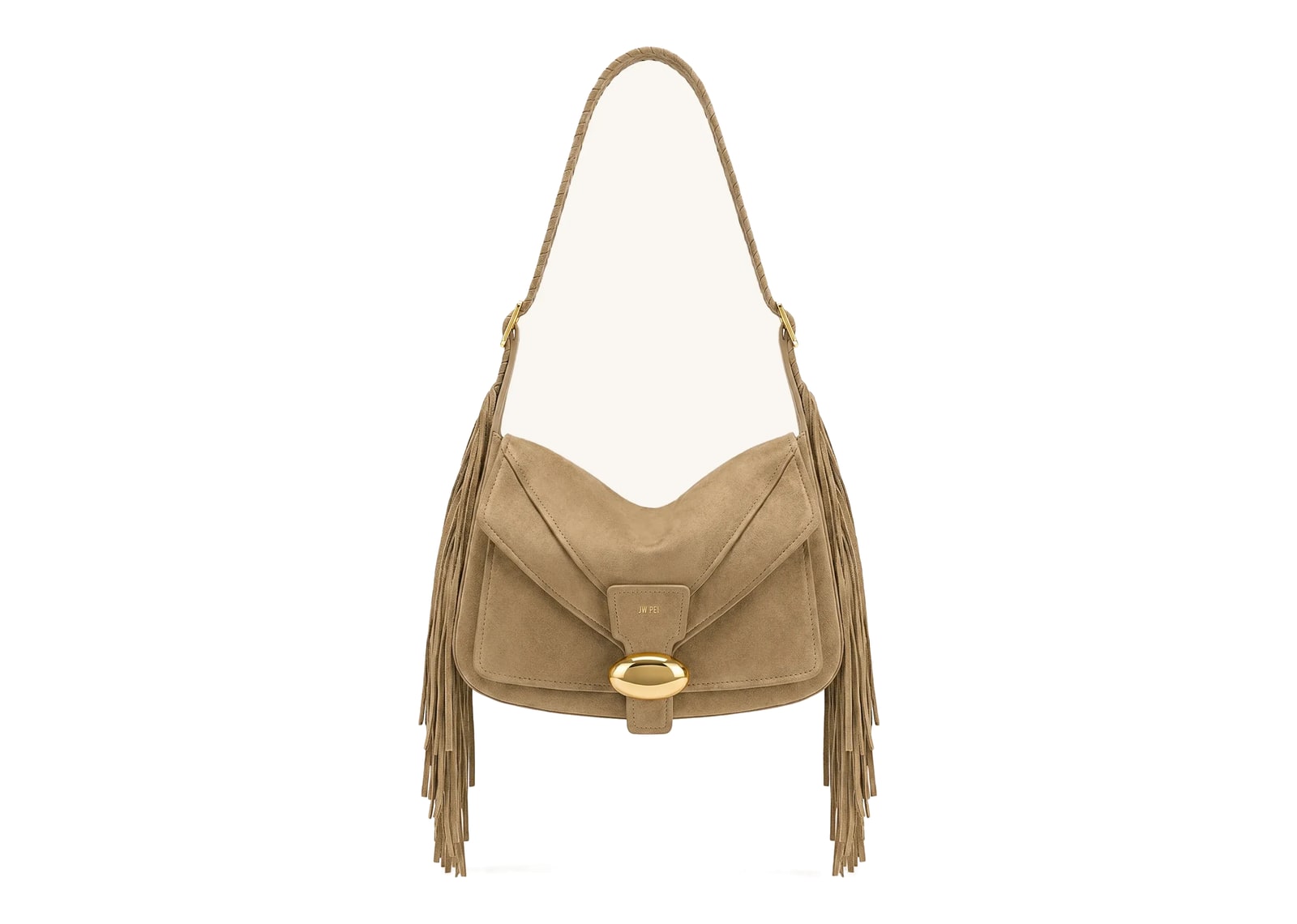 JW PEI Avery Fringe Faux Suede Shoulder Bag Khaki
