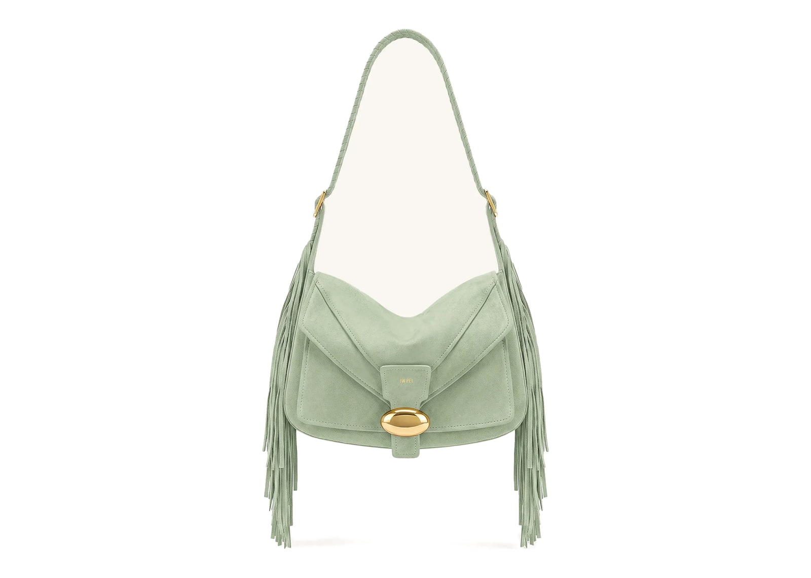 JW PEI Avery Fringe Faux Suede Shoulder Bag Mint Green