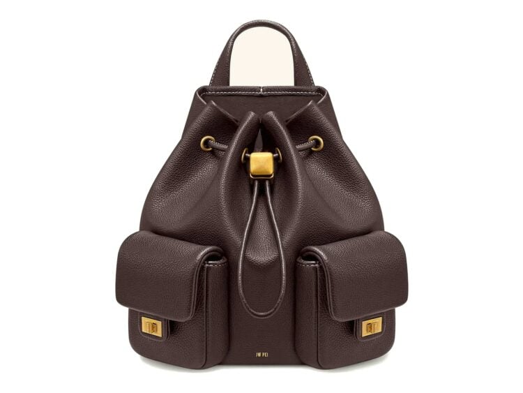 JW PEI Avery Pebbled Drawstring Utility Backpack Dark Brown