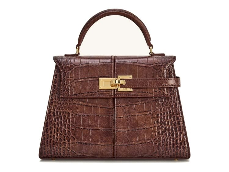 JW PEI Elise Large Croc-Embossed Top Handle Bag Chestnut Brown