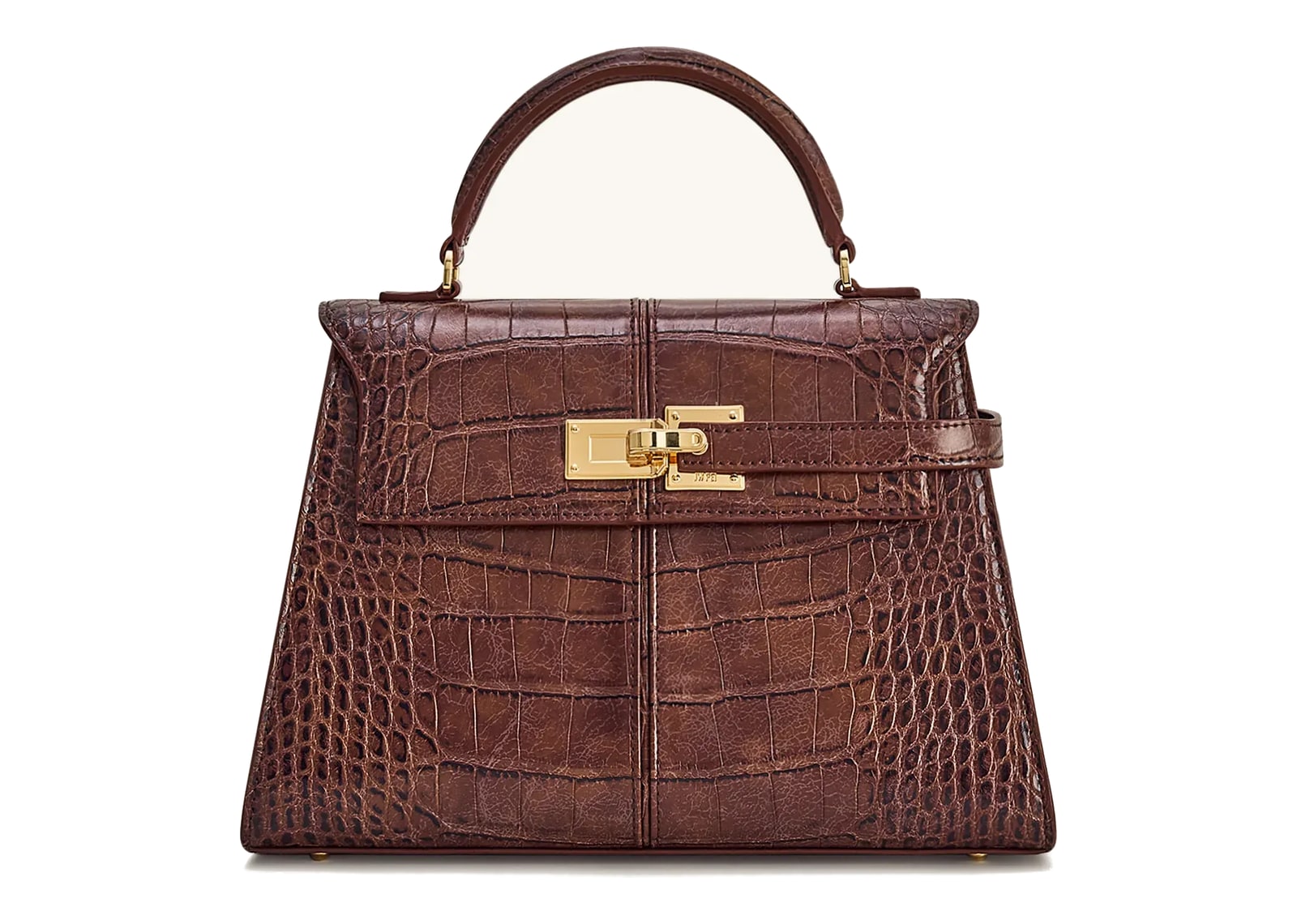 JW PEI Elise Large Croc-Embossed Top Handle Bag Chestnut Brown