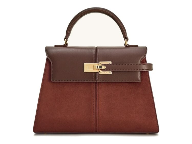 JW PEI Elise Large Faux Suede Top Handle Bag Mocha Brown