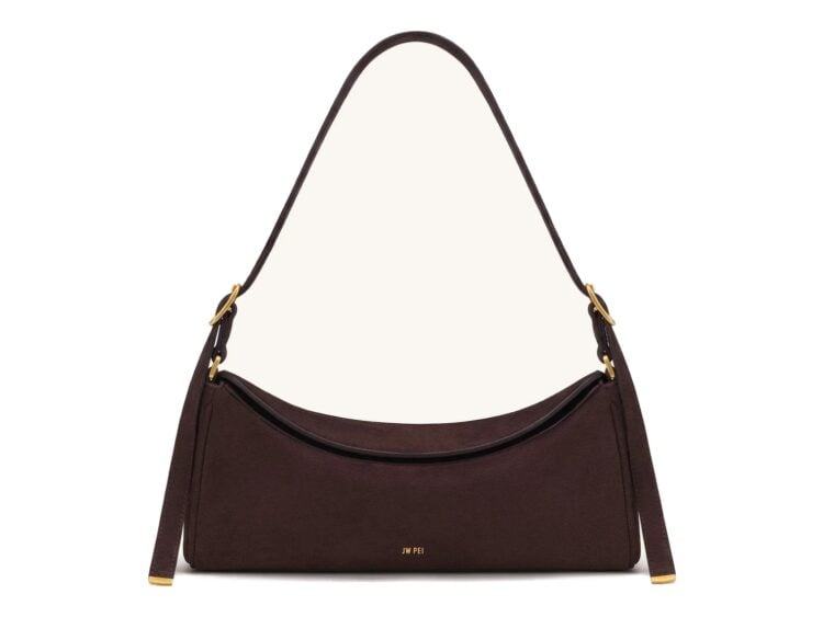 JW PEI Elowen Faux Suede East-West Shoulder Bag Dark Brown