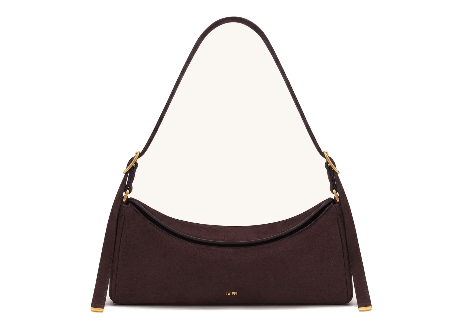 JW PEI Elowen Faux Suede East-West Shoulder Bag Dark Brown