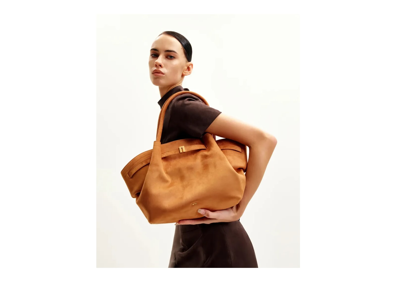 JW PEI Hana Medium Faux Suede Tote Bag Brown - görsel 3