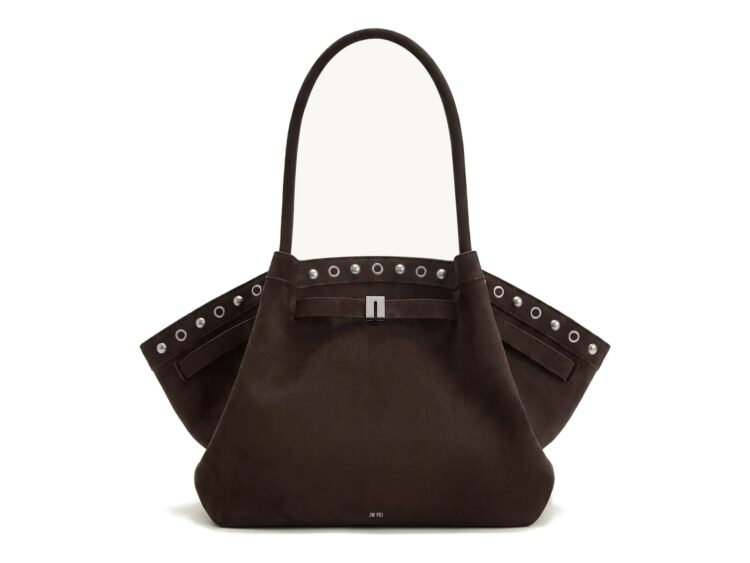 JW PEI Hana Medium Faux Suede Tote Bag Dark Chocolate Brown
