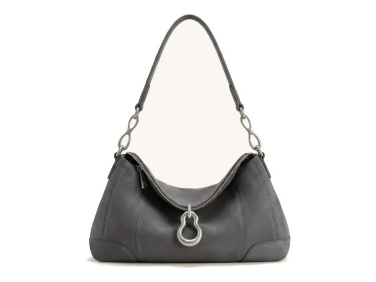 JW PEI Jayla Faux Suede Metal Pendant Embellished Shoulder Bag Dark Grey