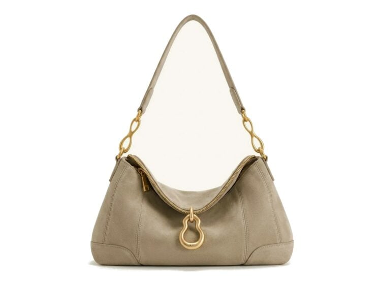 JW PEI Jayla Faux Suede Metal Pendant Embellished Shoulder Bag Grey