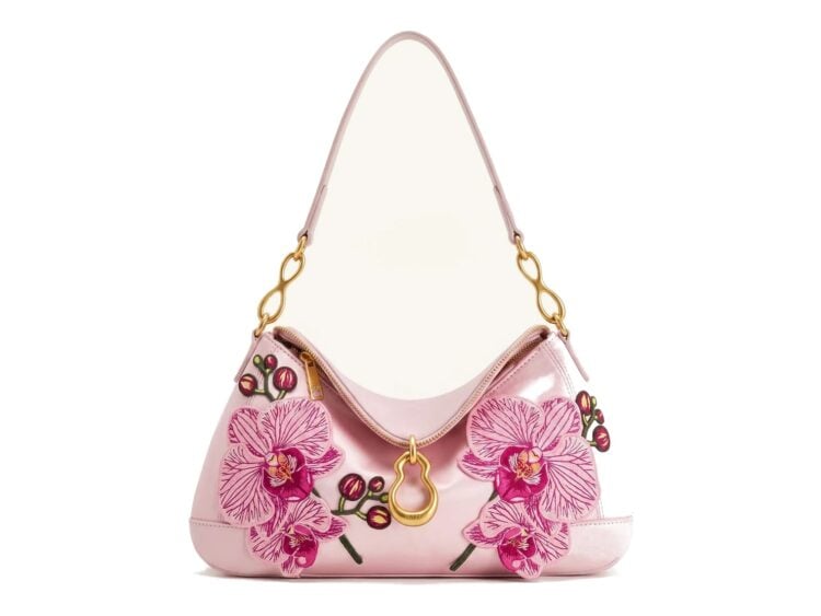 JW PEI Jayla Metal Pendant Embellished Orchid Embroidered Shoulder Bag Pink