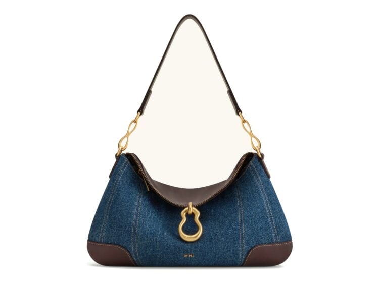 JW PEI Jayla Metal Pendant Embellished Shoulder Bag Blue Denim