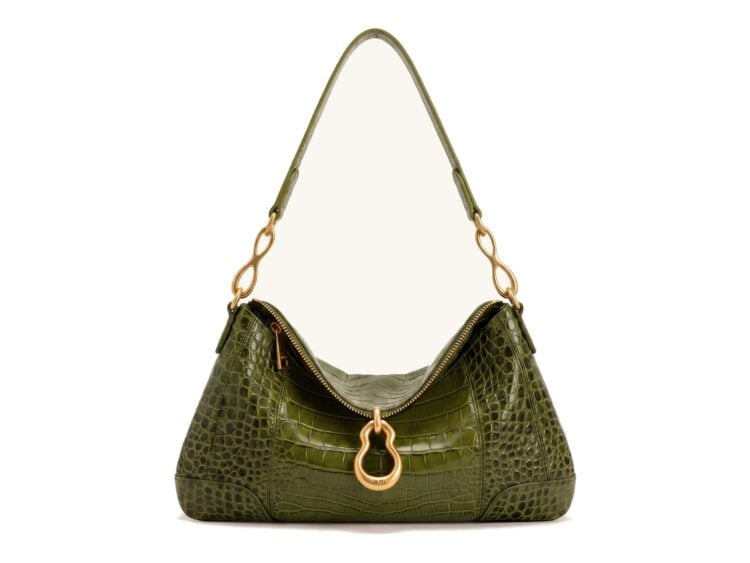 JW PEI Jayla Metal Pendant Embellished Shoulder Bag Green Croc