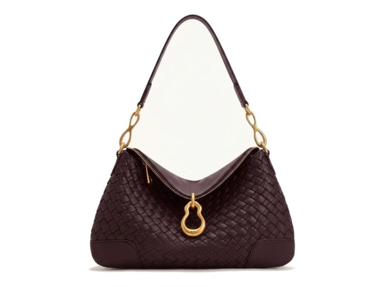 JW PEI Jayla Metal Pendant Embellished Woven Shoulder Bag Deep Burgundy