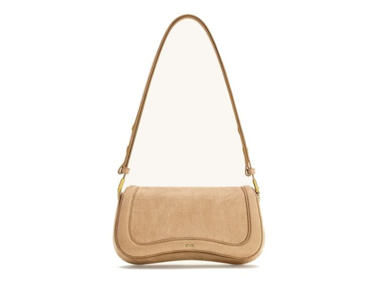 JW PEI Joy Croc-Embossed Faux Suede Shoulder Bag Beige