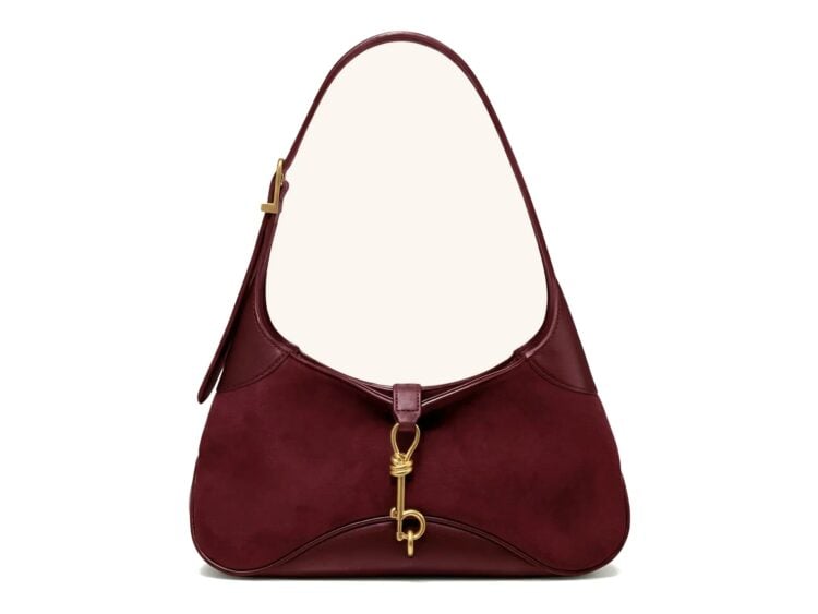 JW PEI Juliette Faux Suede Key Charm East-West Shoulder Bag Burgundy