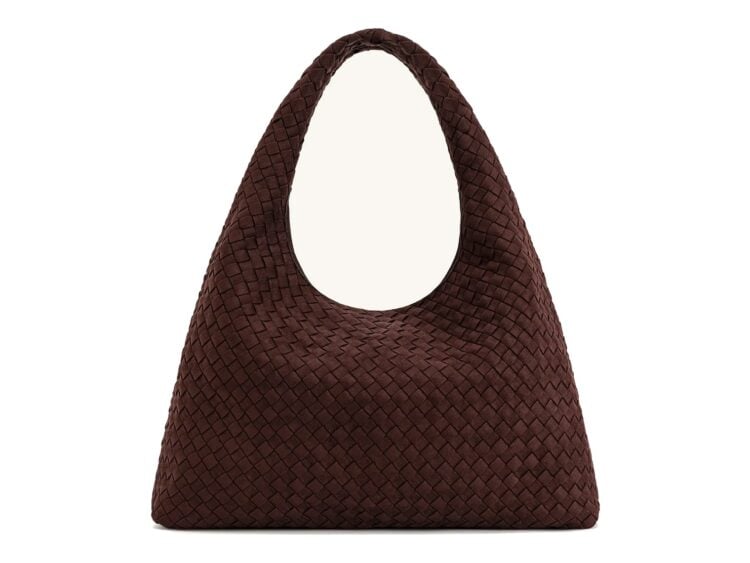 JW PEI Laura Faux Suede Woven Shoulder Bag Dark Brown