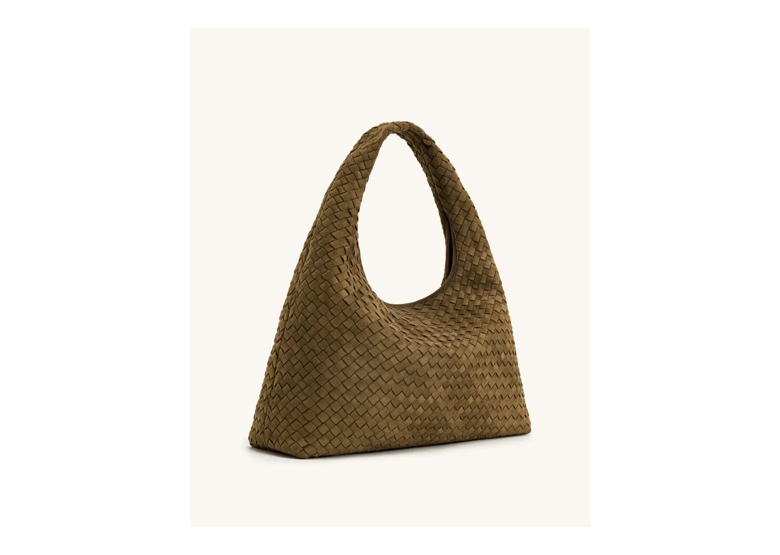 JW PEI Laura Faux Suede Woven Shoulder Bag Olive Green - görsel 2