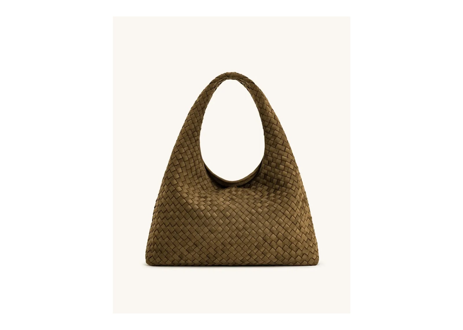 JW PEI Laura Faux Suede Woven Shoulder Bag Olive Green - görsel 3