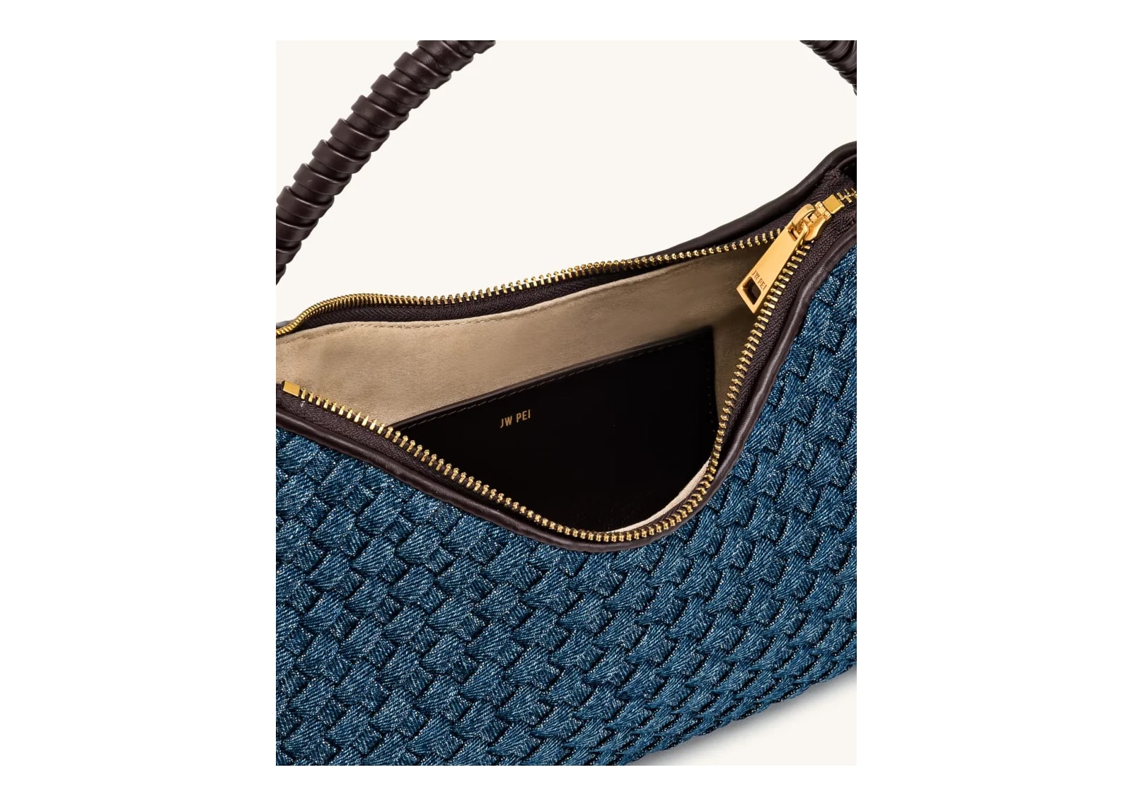 JW PEI Lorena Woven Denim Shoulder Bag Dark Blue - görsel 4