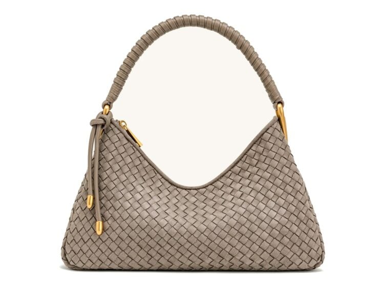 JW PEI Lorena Woven Faux Suede Shoulder Bag Stone Taupe