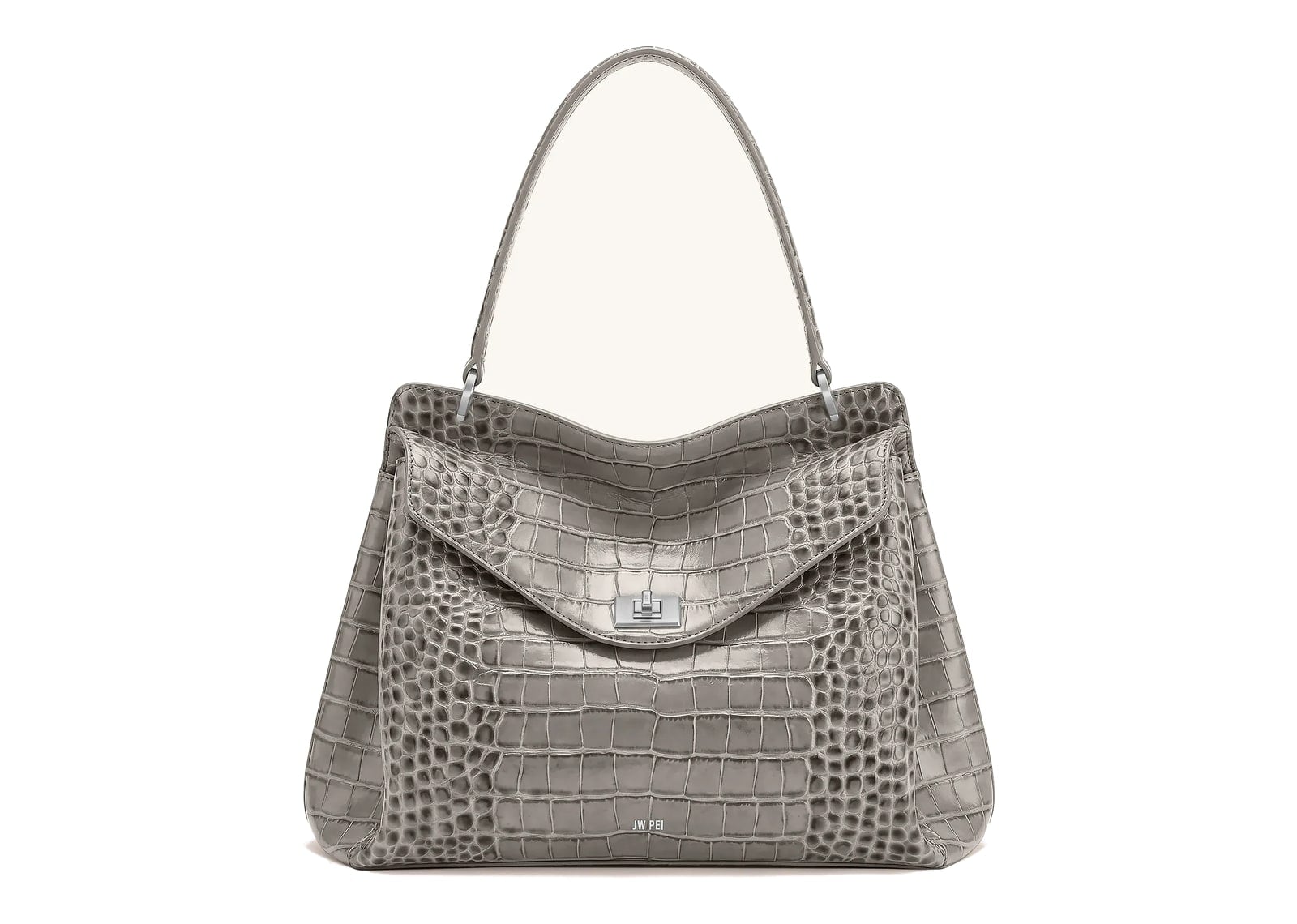 JW PEI Lucia Turn-Lock Shoulder Bag Grey Croc