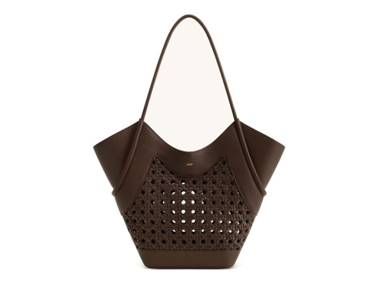 JW PEI Maribel Woven Panel Tote Bag Dark Brown
