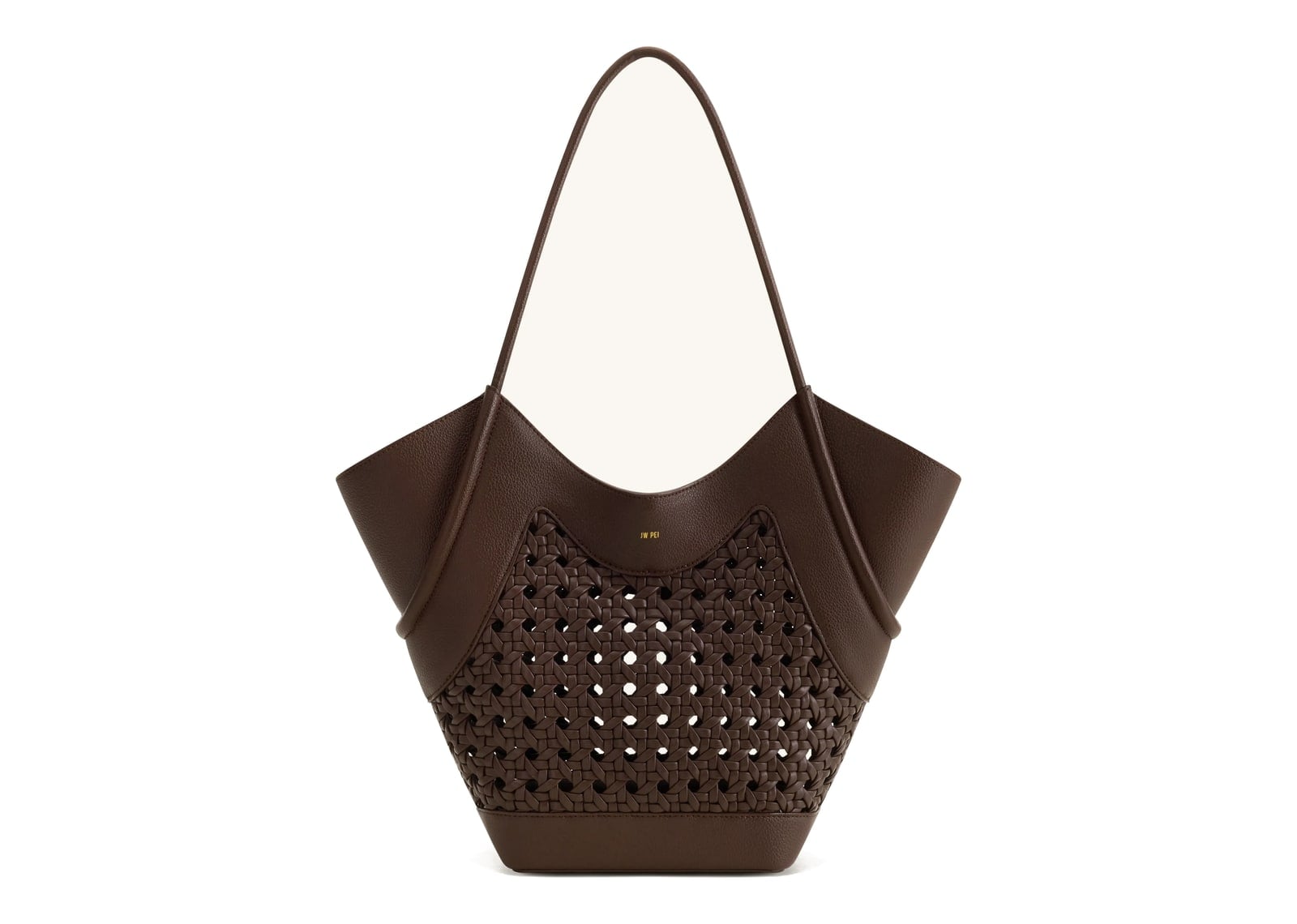 JW PEI Maribel Woven Panel Tote Bag Dark Brown