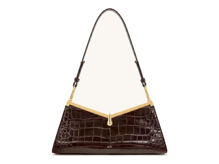 JW PEI Nerina V-Frame Shoulder Bag Dark Brown Croc
