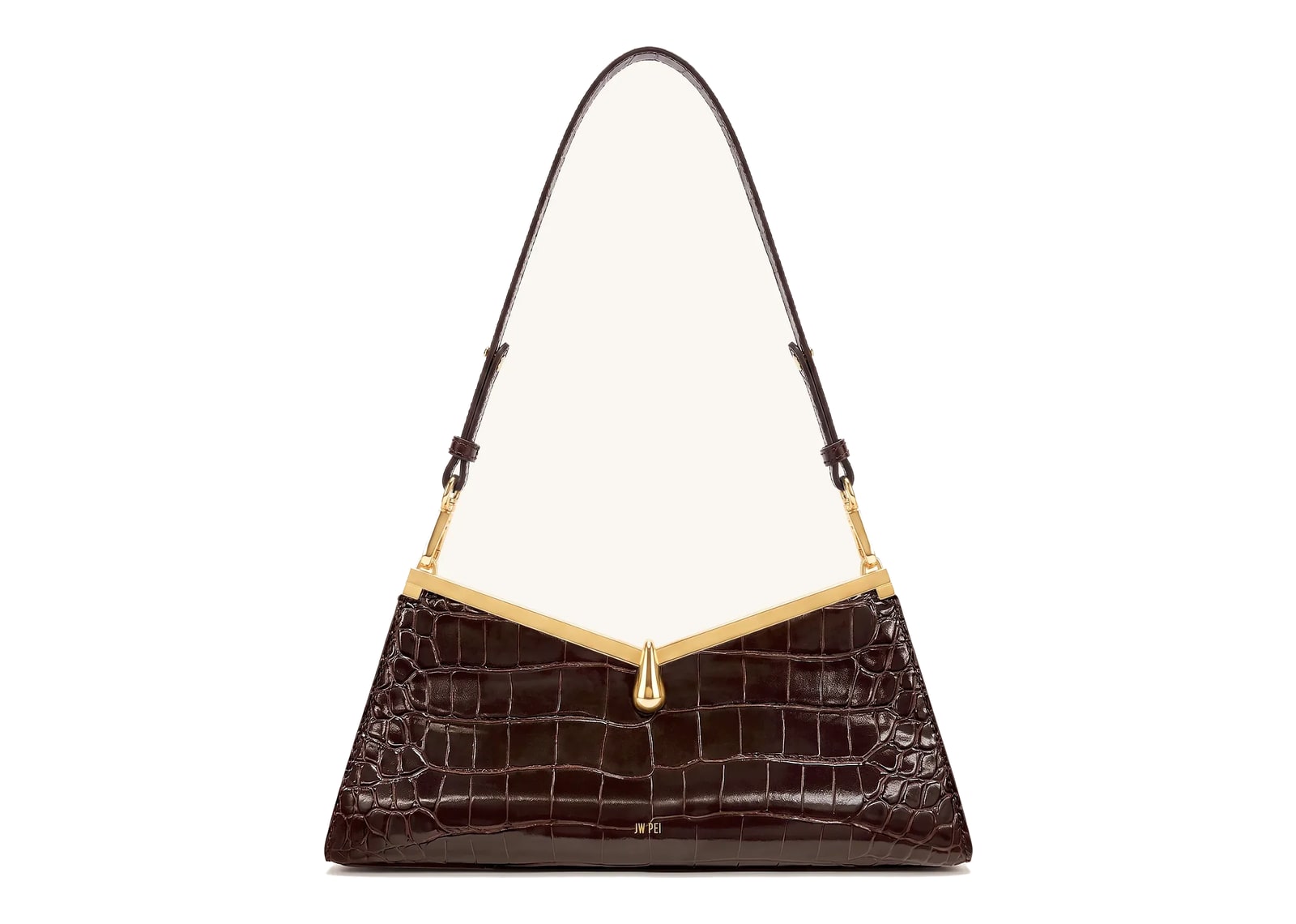 JW PEI Nerina V-Frame Shoulder Bag Dark Brown Croc