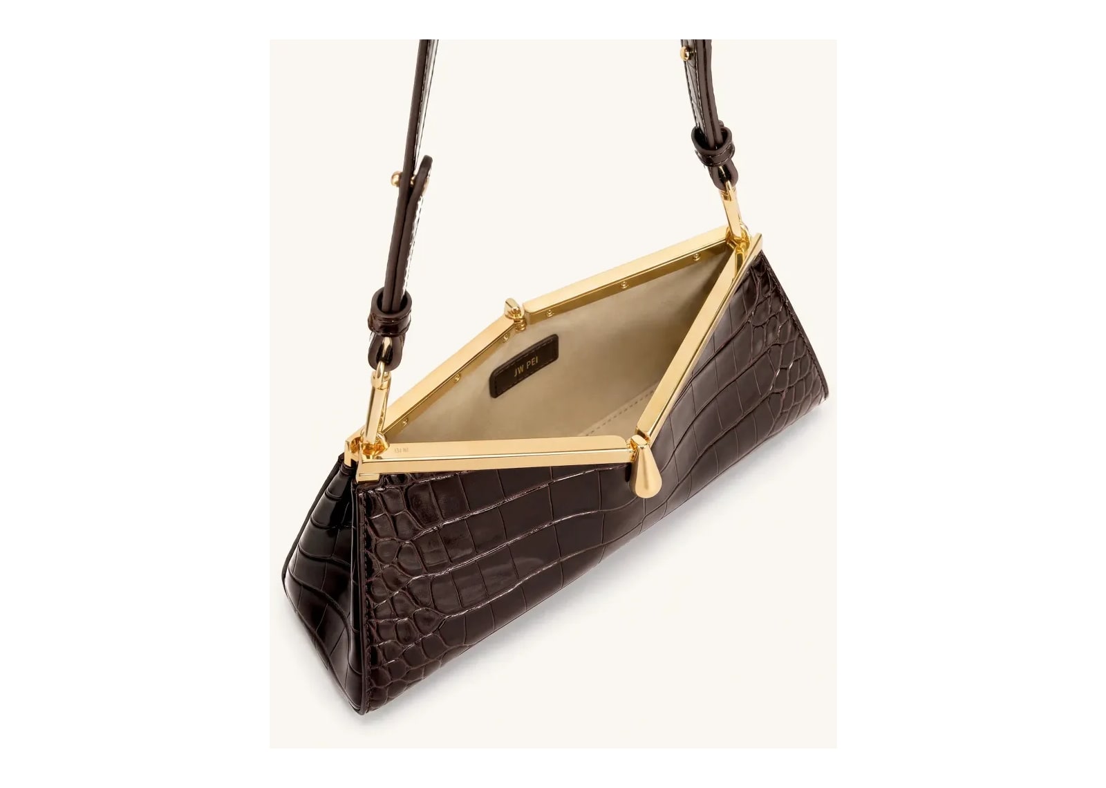 JW PEI Nerina V-Frame Shoulder Bag Dark Brown Croc - görsel 4