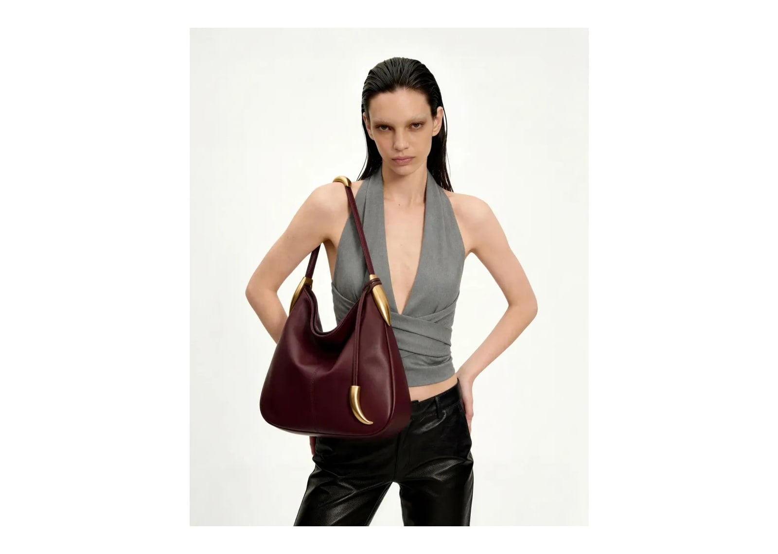 JW PEI Nina Metal Charm Hobo Bag Burgundy - görsel 2