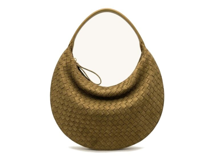 JW PEI Nola Faux Suede Woven Crescent Shoulder Bag Olive Green