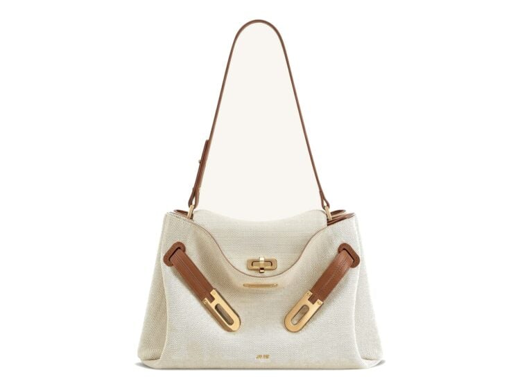 JW PEI Rhea Double Buckle Shoulder Bag Brown Canvas