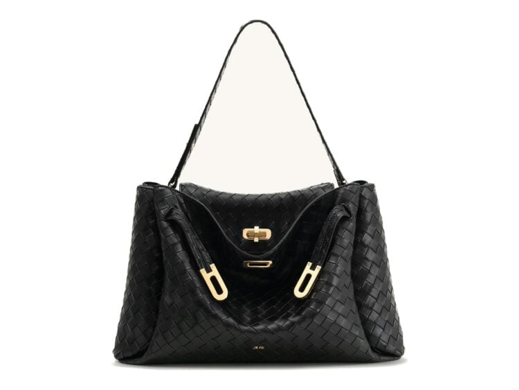 JW PEI Rhea Large Woven Textured Shoulder Bag Black