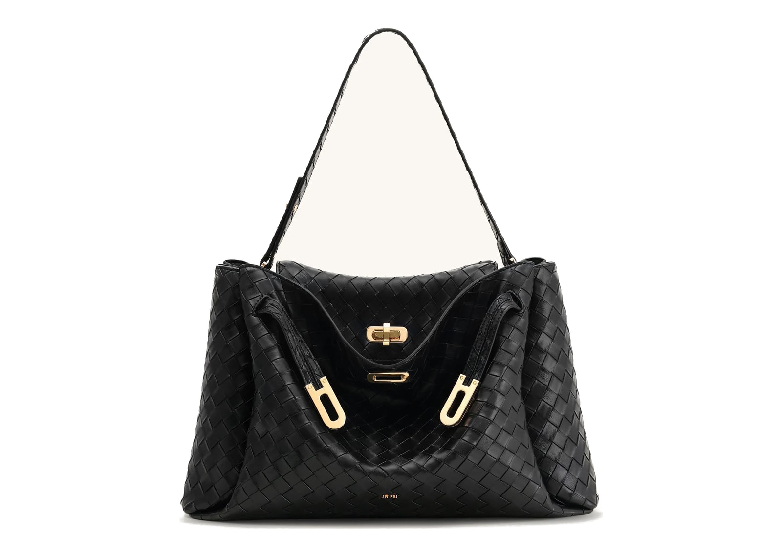 JW PEI Rhea Large Woven Textured Shoulder Bag Black