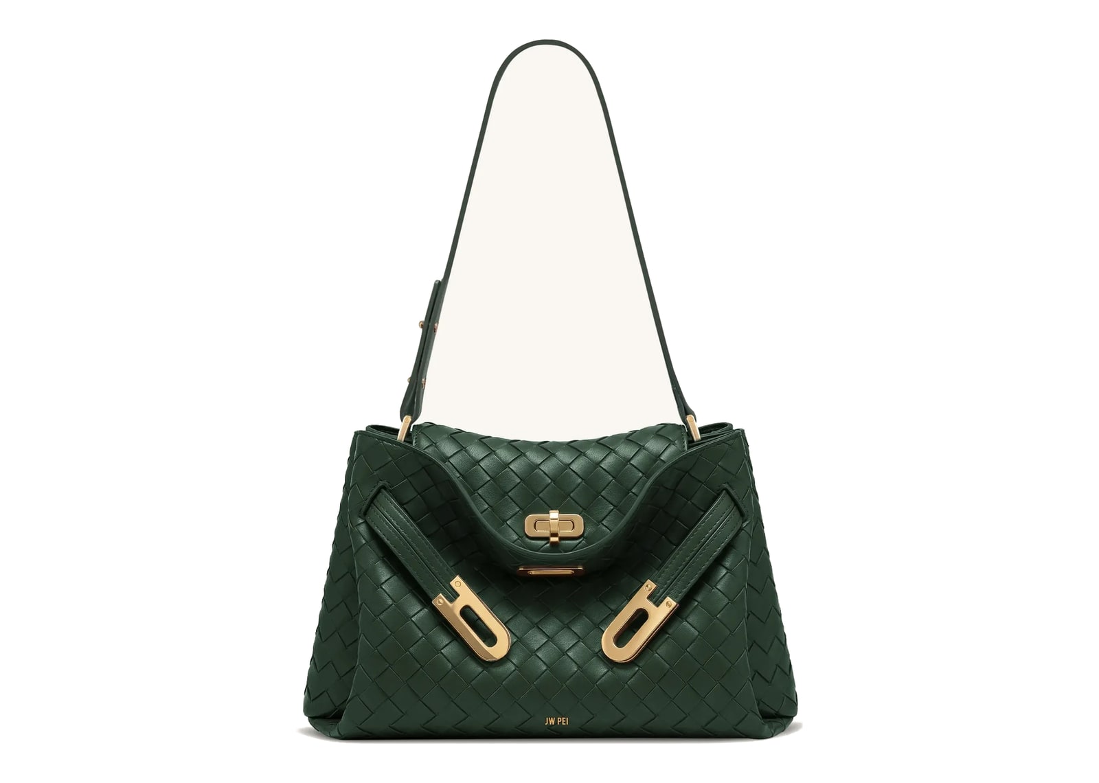 JW PEI Rhea Woven Texture Double Buckle Shoulder Bag Teal