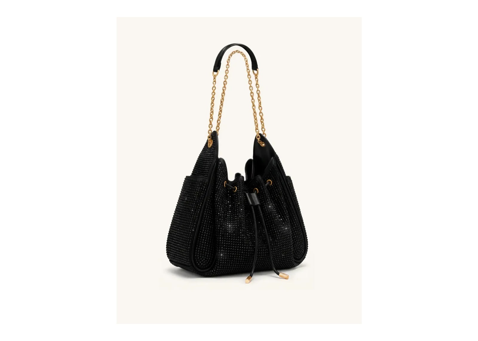 JW PEI Rowan Artificial Crystal Ruched Drawstring Chain Bucket Bag Obsidian - görsel 2