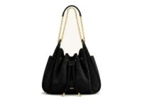 JW PEI Rowan Faux Suede Drawstring Chain Bucket Bag Cool Black Croc