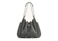 JW PEI Rowan Faux Suede Drawstring Chain Bucket Bag Smog Gray Croc