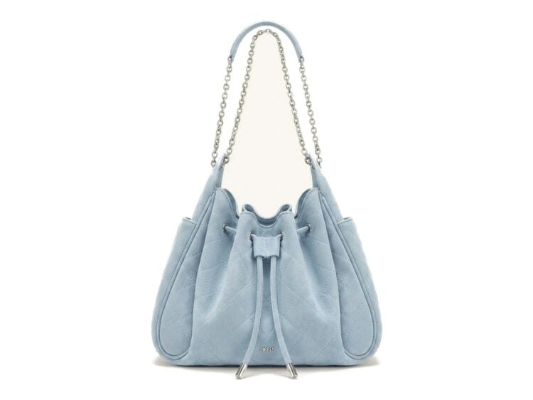 JW PEI Rowan Faux Suede Quilted Chain Bucket Bag Blue