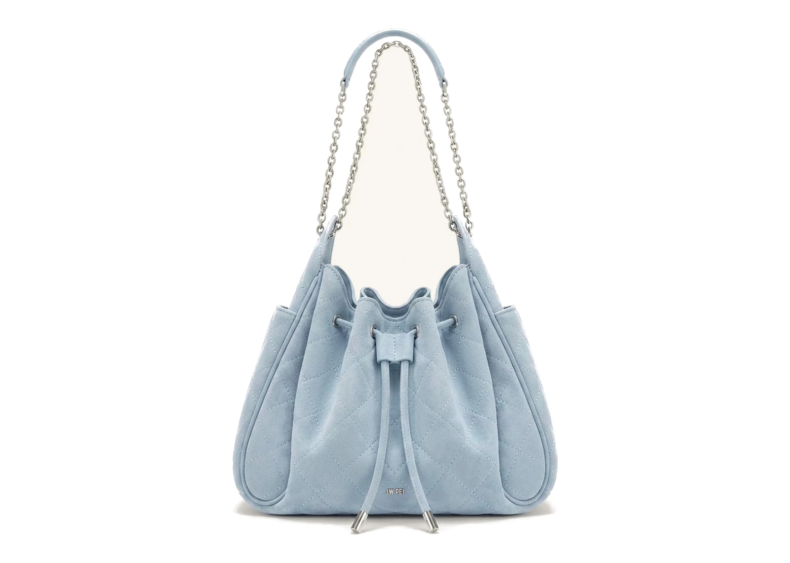 JW PEI Rowan Faux Suede Quilted Chain Bucket Bag Blue
