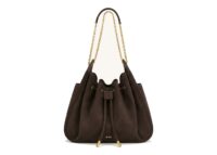 JW PEI Rowan Faux Suede Quilted Chain Bucket Bag Dark Brown