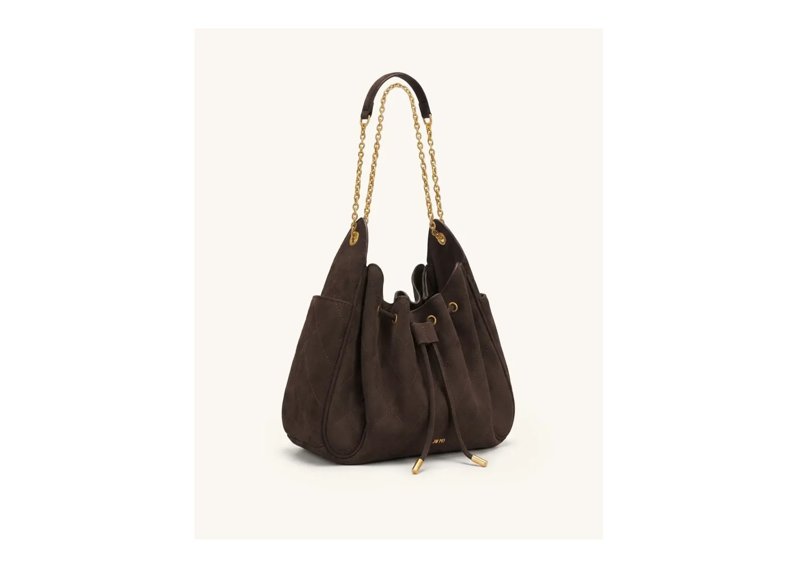JW PEI Rowan Faux Suede Quilted Chain Bucket Bag Dark Brown - görsel 2