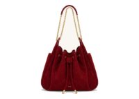 JW PEI Rowan Faux Suede Quilted Chain Bucket Bag Dark Red