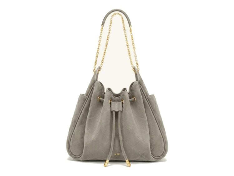 JW PEI Rowan Faux Suede Quilted Chain Bucket Bag Gray