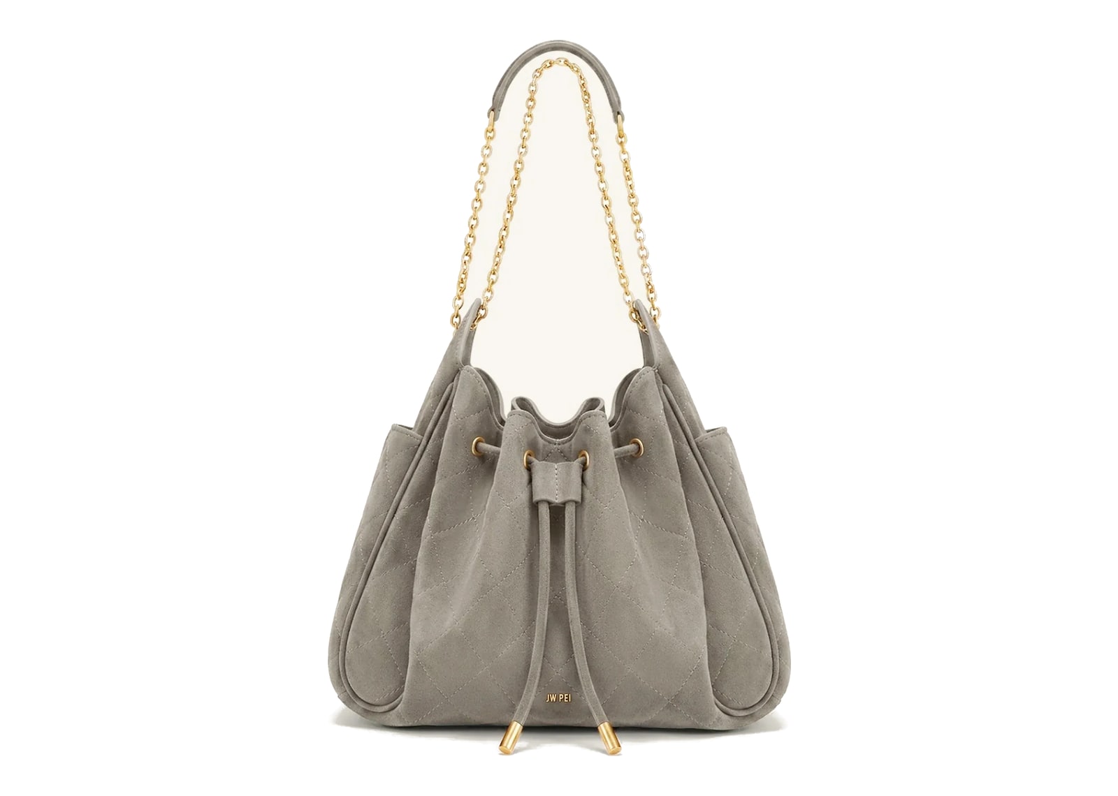 JW PEI Rowan Faux Suede Quilted Chain Bucket Bag Gray