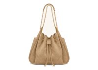 JW PEI Rowan Faux Suede Quilting Ruched Drawstring Chain Bucket Bag Coconut Brown